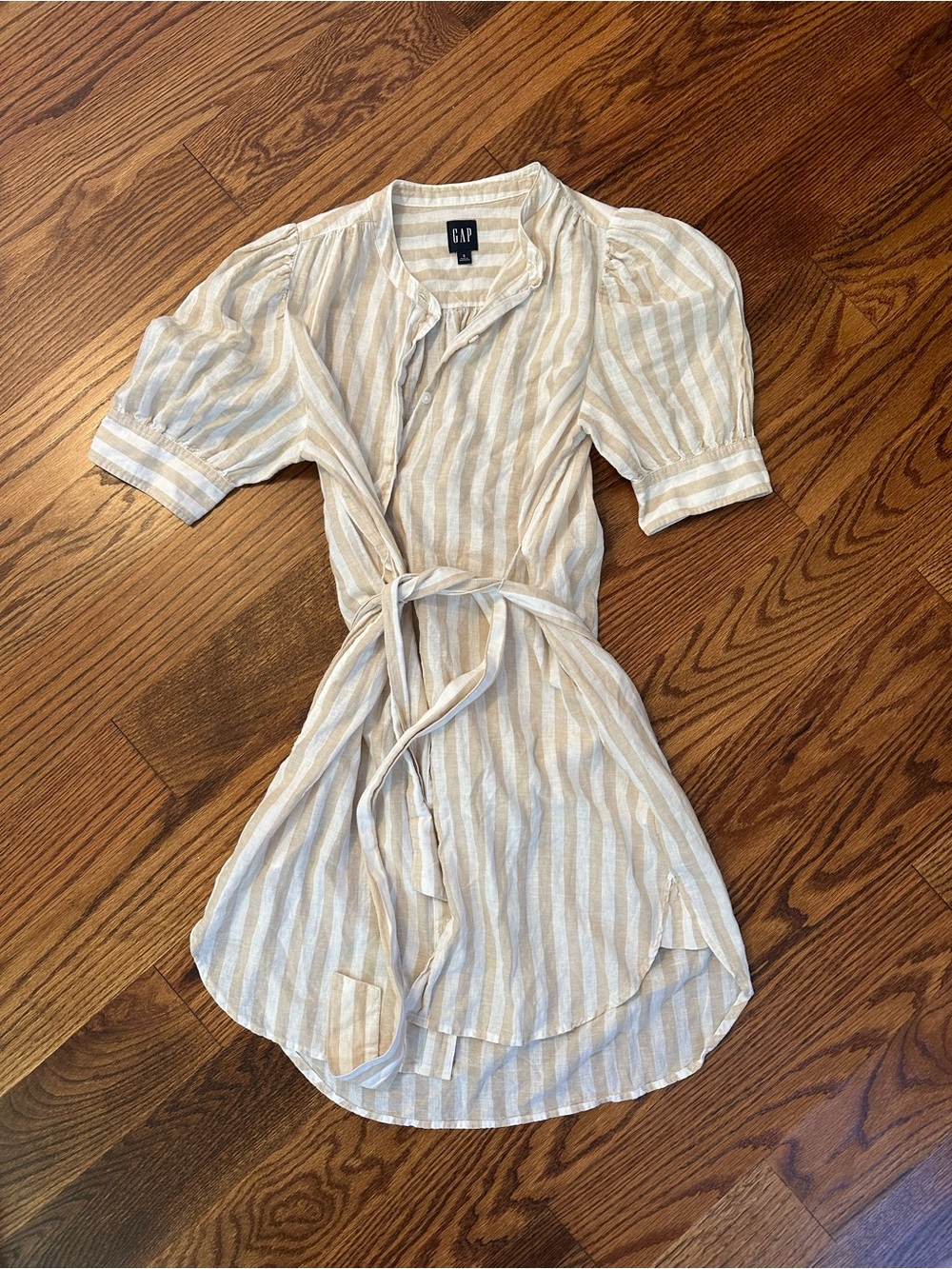 GAP Striped Shirt Mini Dress in Beige and Cream